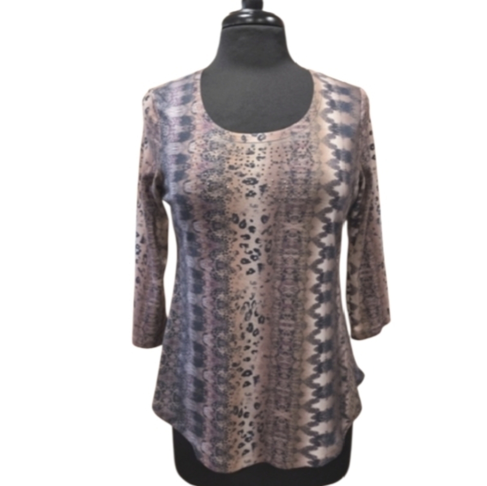 Y2K Grail Vintage Small Multicolor Animal Print Long Sleeve Top One World Tee